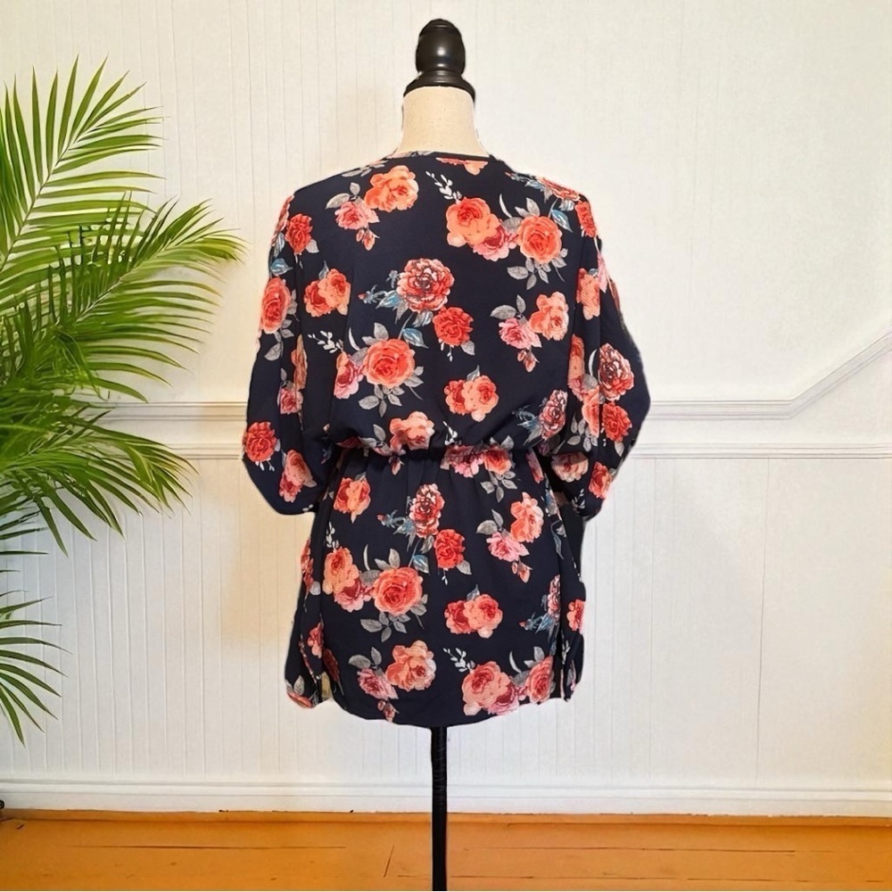 🌺 MILEY + MOLLY Navy Floral Kimono Tie-Front Cardigan – Medium - Picture 3 of 10